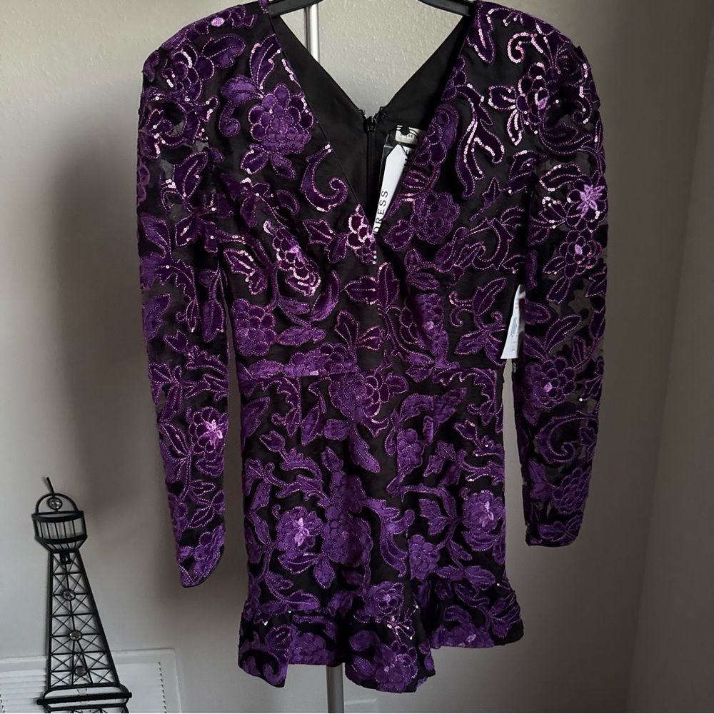 NWT DRESS THE POPULATION Kelsey Long Sleeve Mini Dress Sz M - Picture 4 of 11